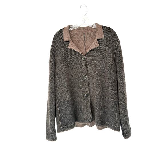 Tonet Brown Wool Silk Neutral Timeless Minimalist Luxury Sweater Blazer Size XL - Picture 1 of 12